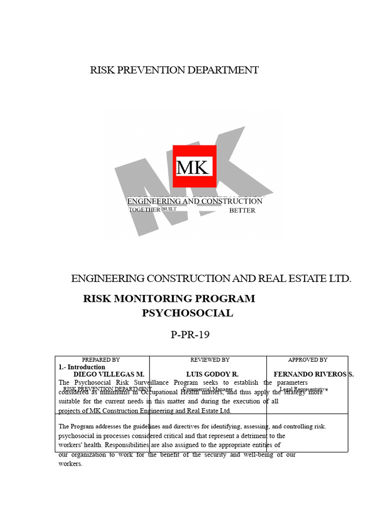 Psychosocial Risk Monitoring Program | PDF | Occupational Safety And ...