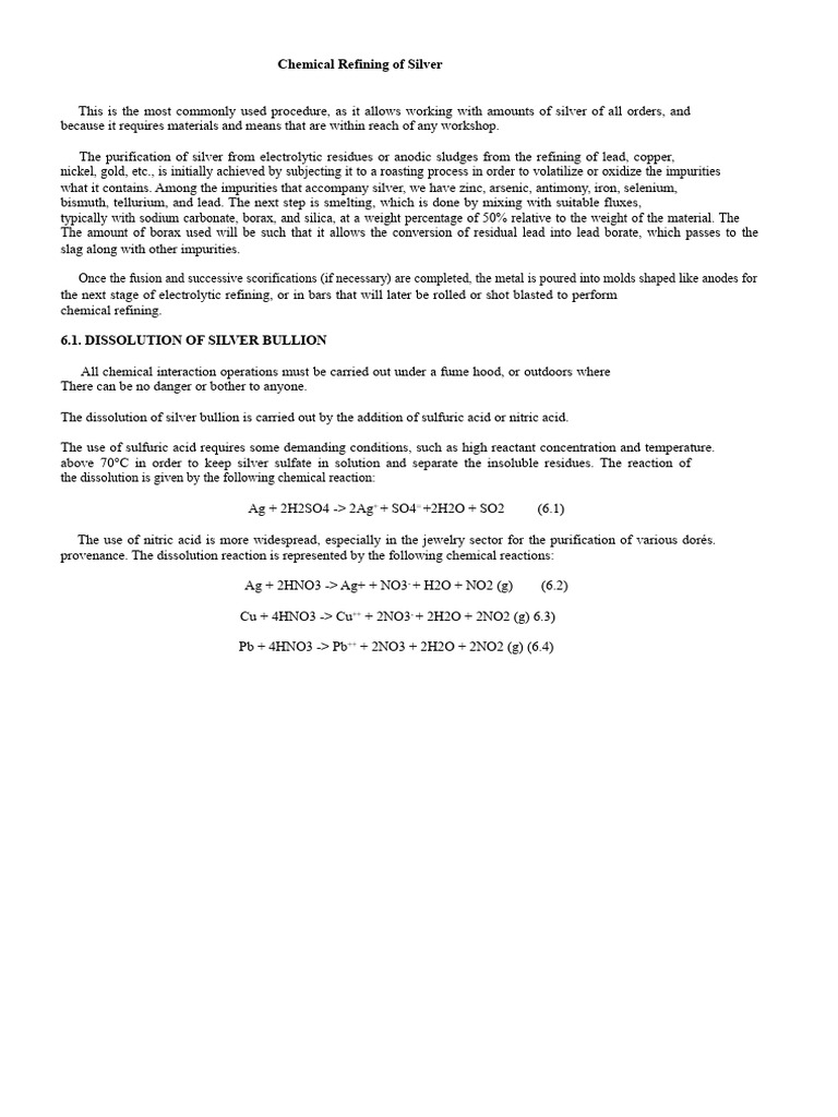 Silver Chemical Refining Process Guide | PDF | Silver | Precipitation ...