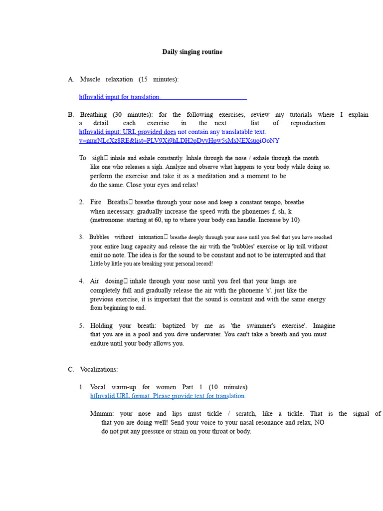 Daily Singing Routine for Vocal Training | PDF | Breathing | Singing