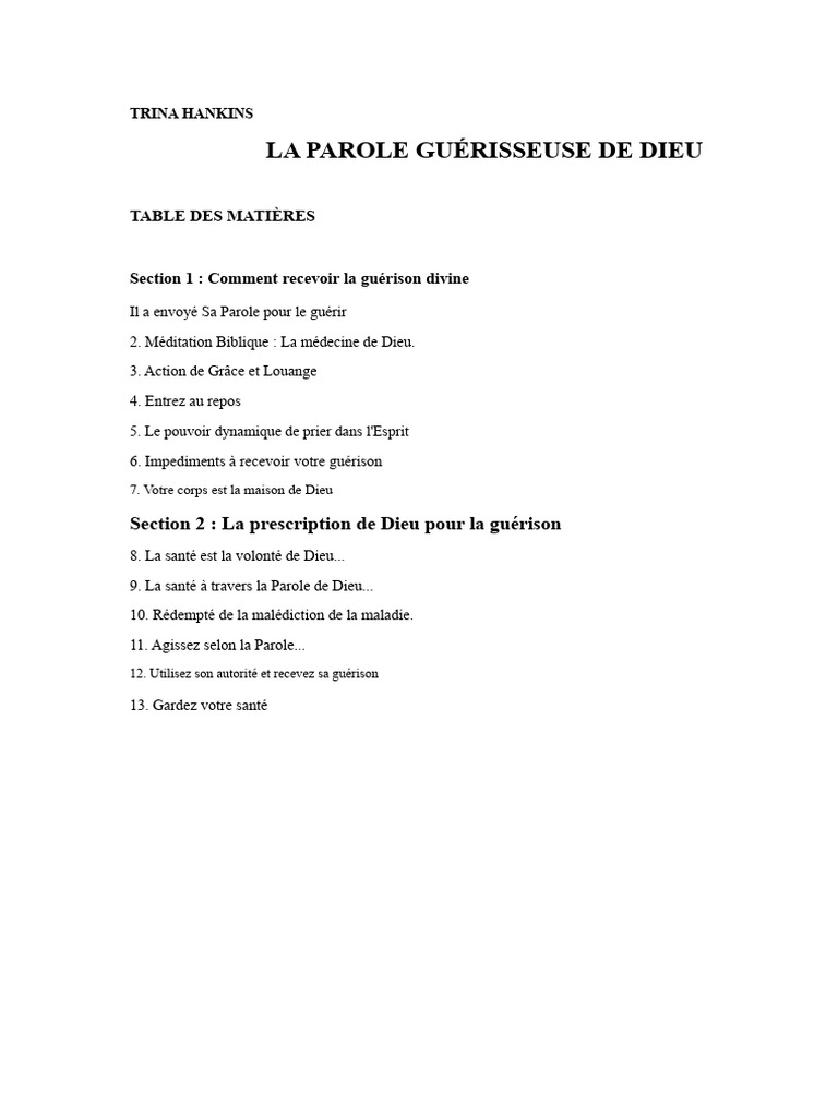 Guérison Divine par la Parole de Dieu | PDF | Rédemption (Théologie) | Dieu