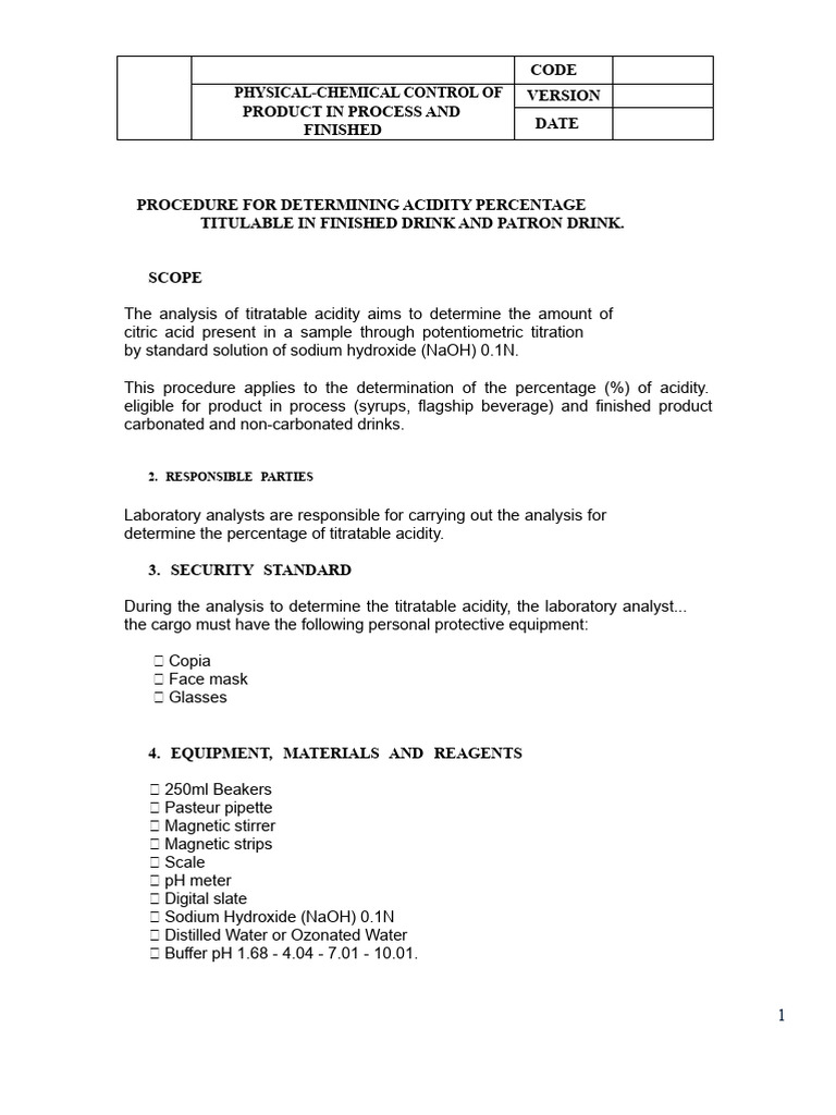 Titratable Acidity Testing Procedure | PDF | Ph | Titration