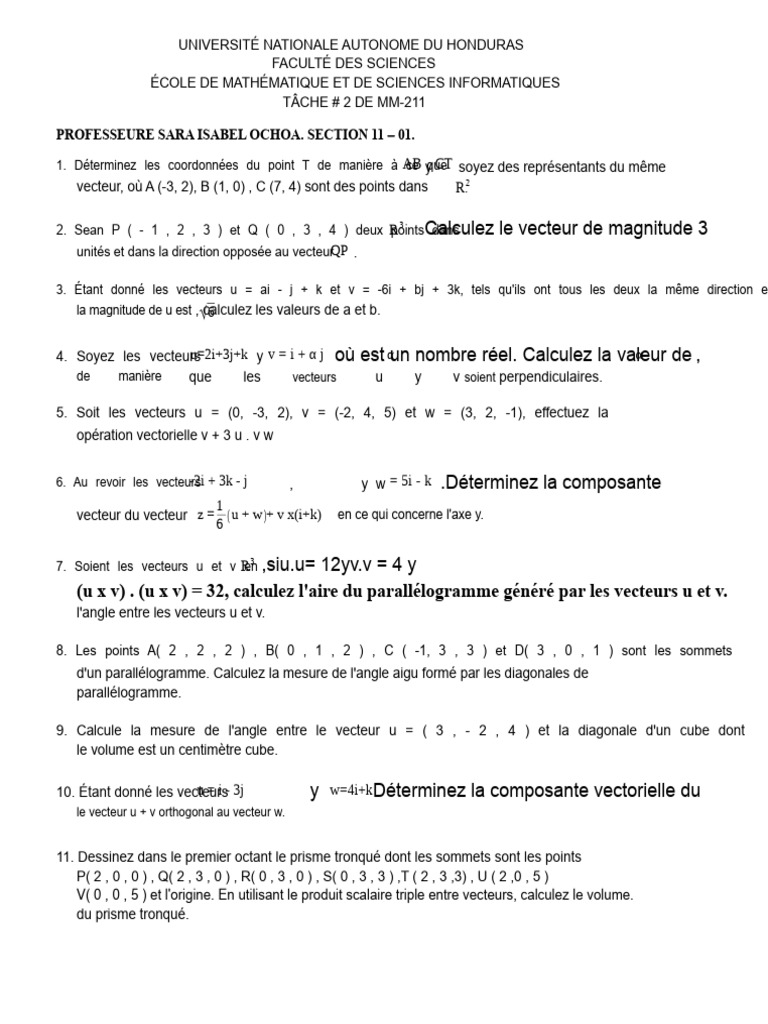 Exercices de Vecteurs et Plans en Mathématiques | PDF | Droite ...