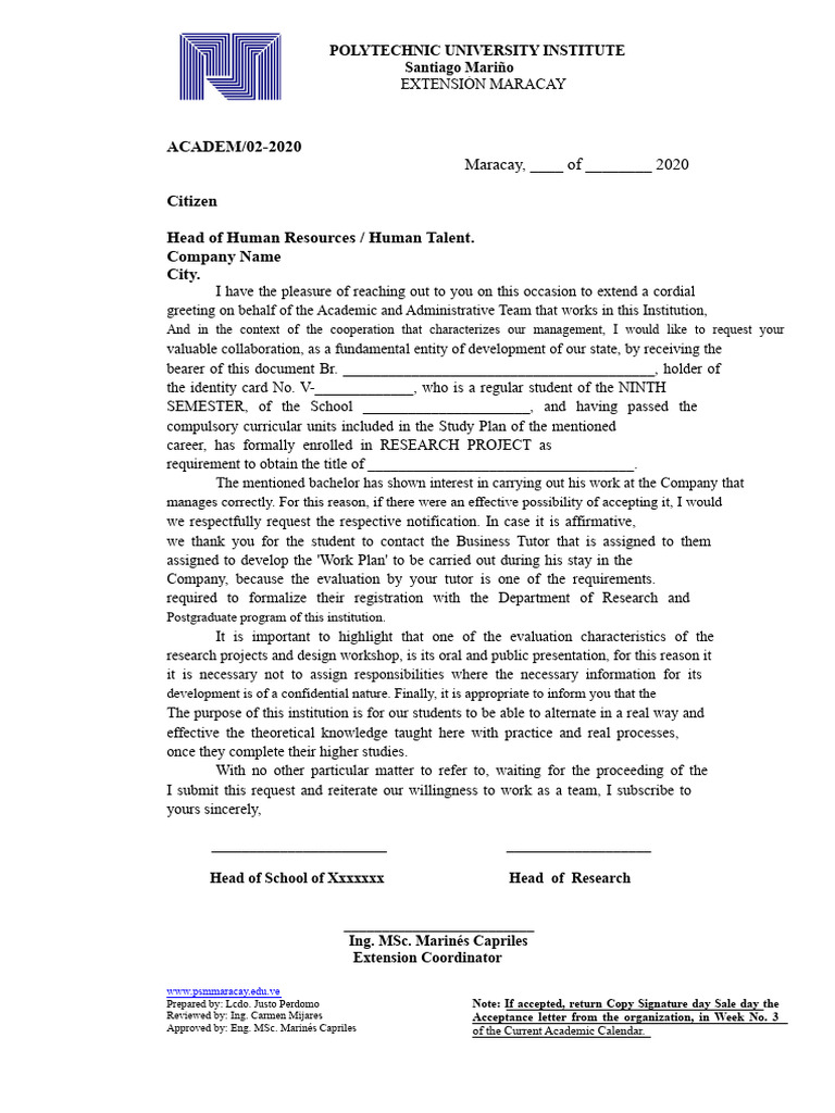 Student Research Project Request Letter | PDF