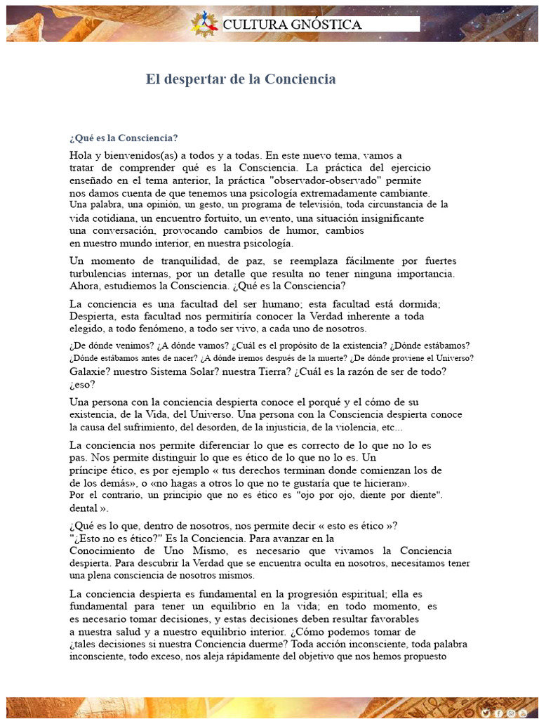 LECCIÓN 3 El Despertar de La Conciencia | PDF | Conciencia | Pensamiento