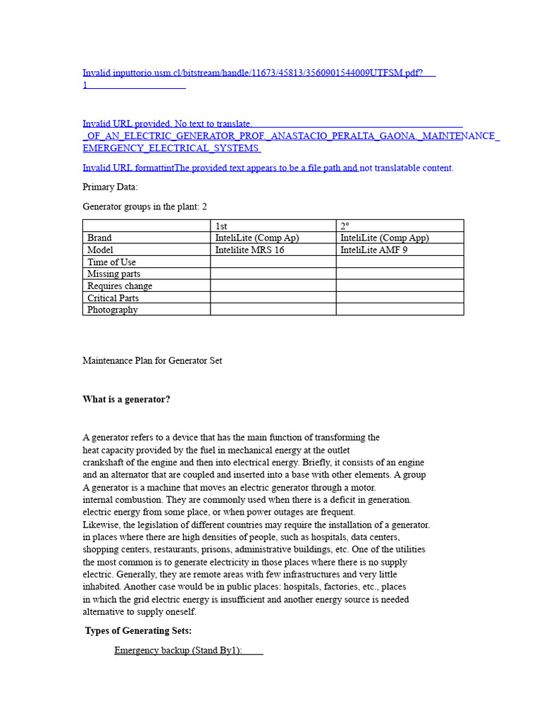Generator Maintenance Plan Guide | PDF | Electric Generator | Engines