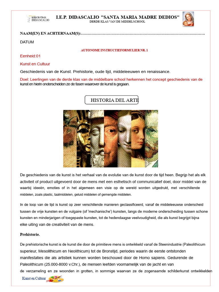 3e Klas - Blad #1 Kunst en Cultuur | PDF