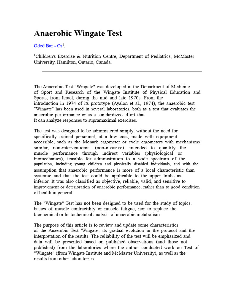 Overview of the Wingate Anaerobic Test | PDF | Skeletal Muscle