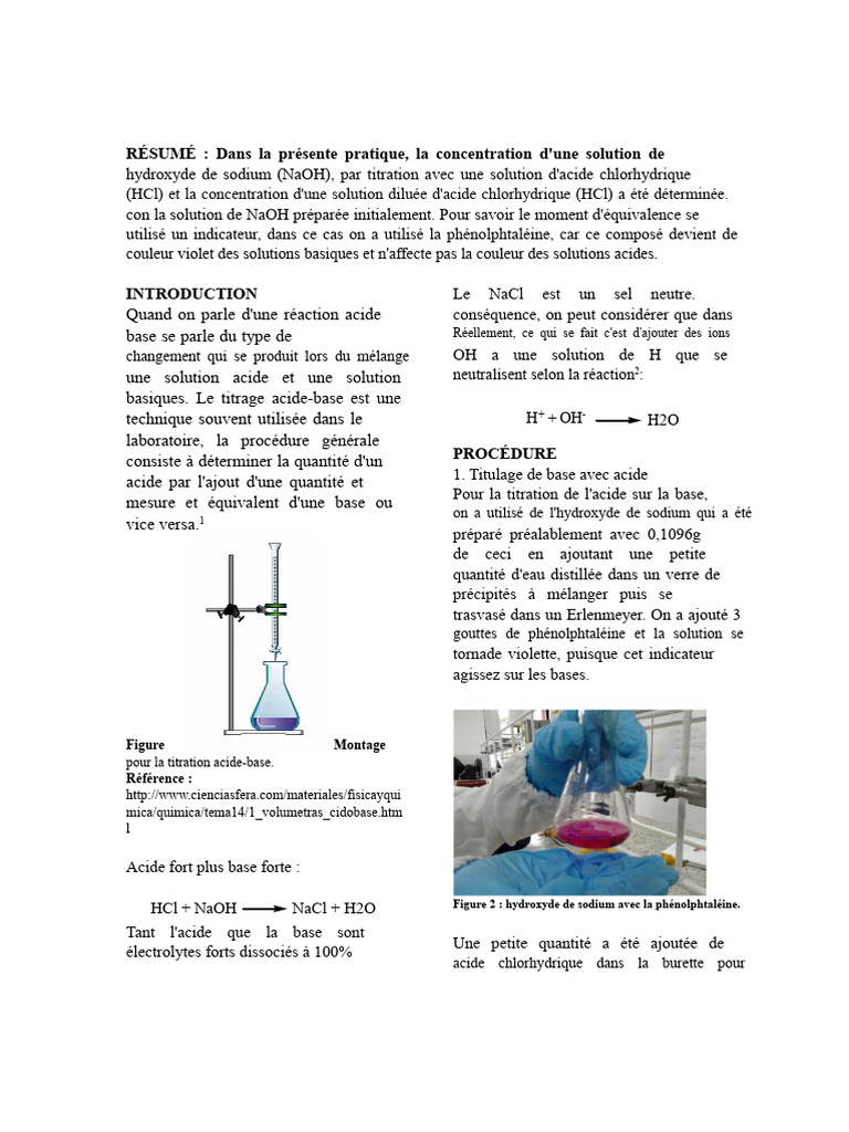 Titration acide-base : NaOH et HCl | PDF | Titrage | Chimie