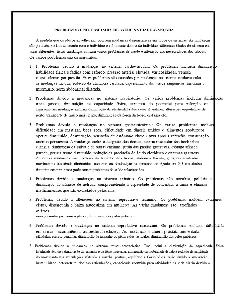 Problemas de Saúde na Velhice | PDF | Envelhecimento | Terceira idade