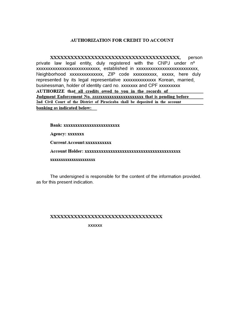 Credit Authorization for Legal Entity | PDF