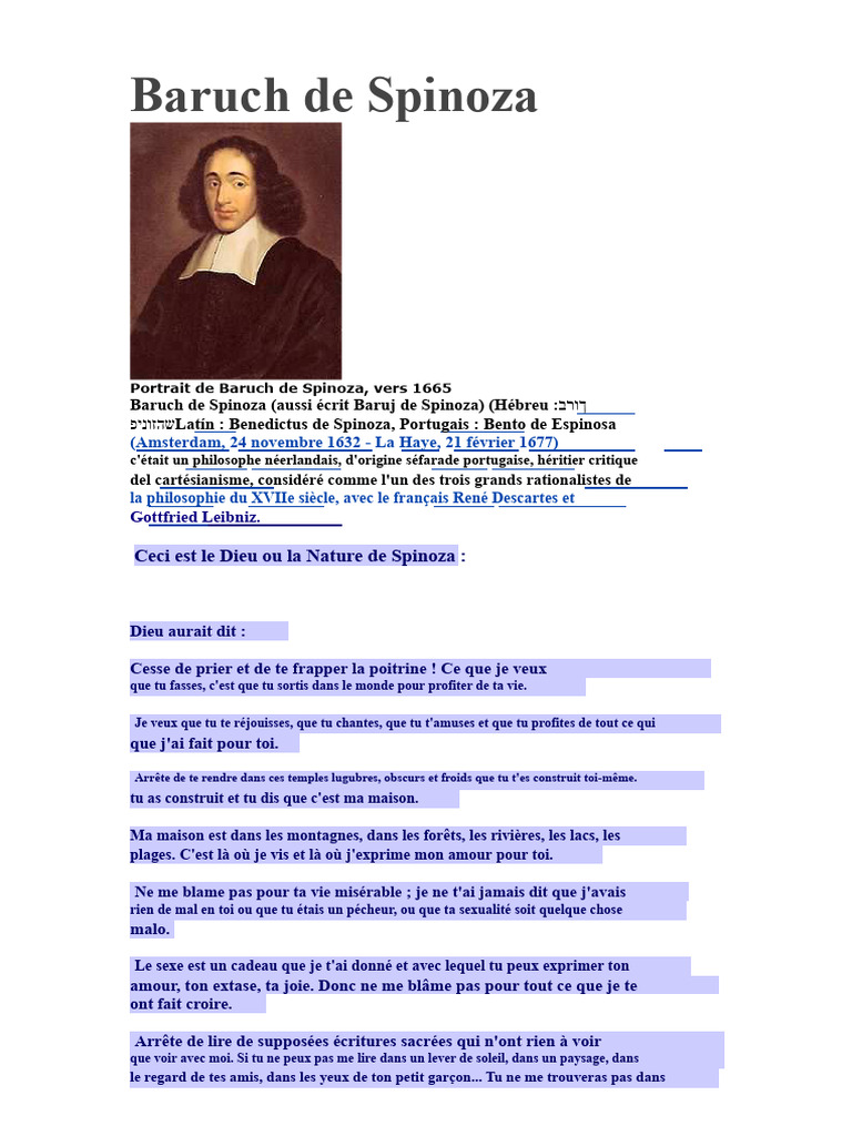Philosophie de Spinoza : Dieu et Liberté | PDF | Baruch Spinoza