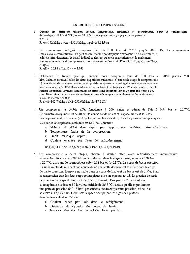 Exercices sur la compression de l'air | PDF | Gaz | Thermodynamique