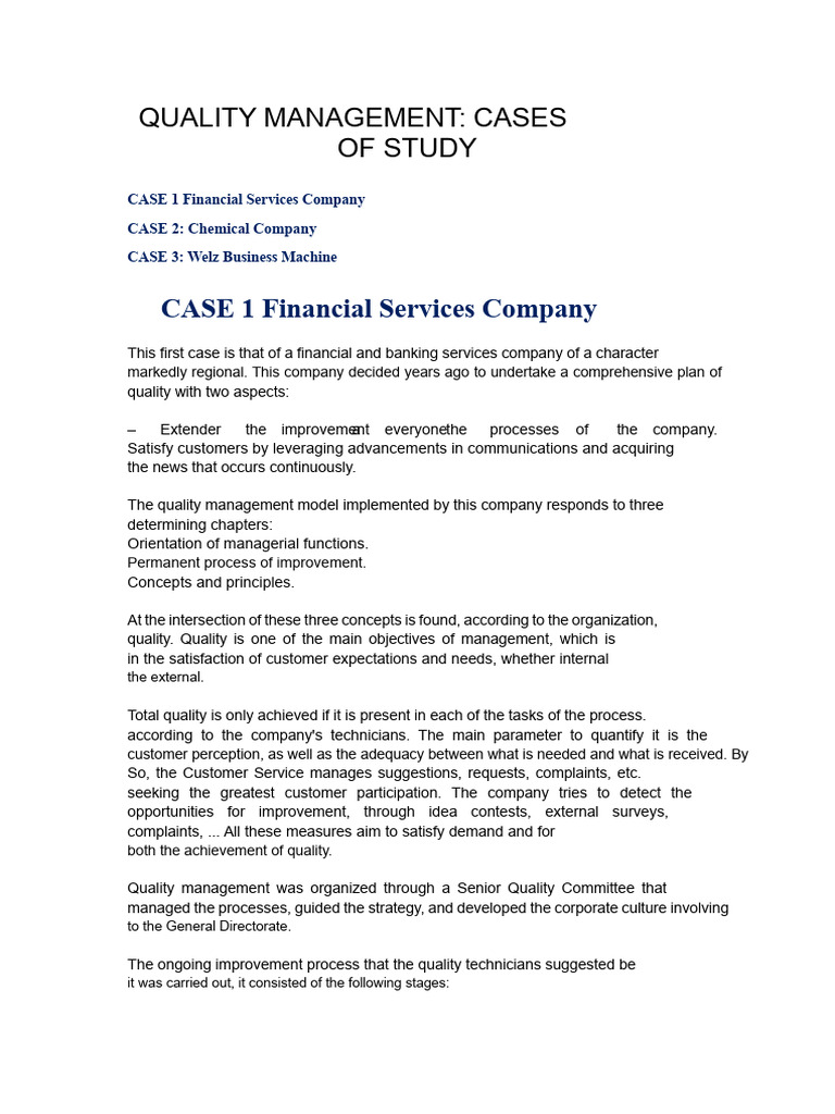 Quality Management Case Studies Overview | PDF | Quality Management ...