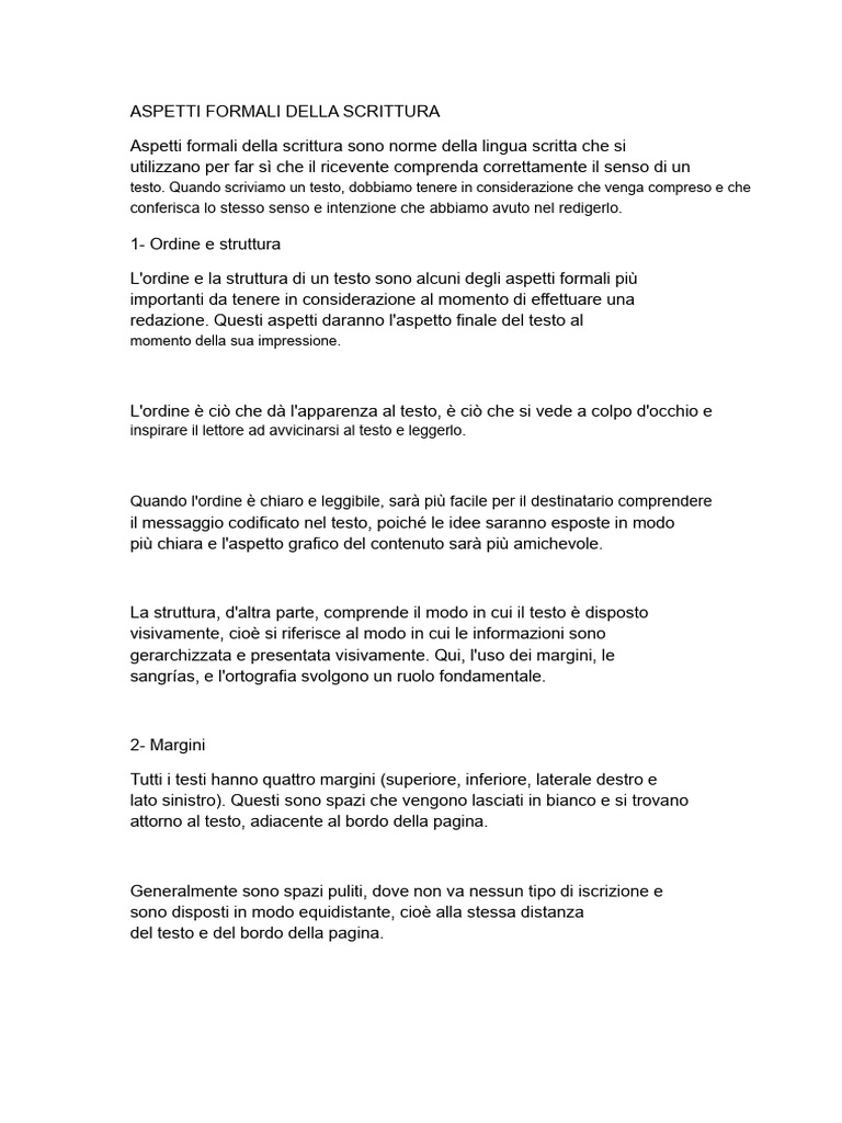 Aspetti Formali Della Scrittura | PDF