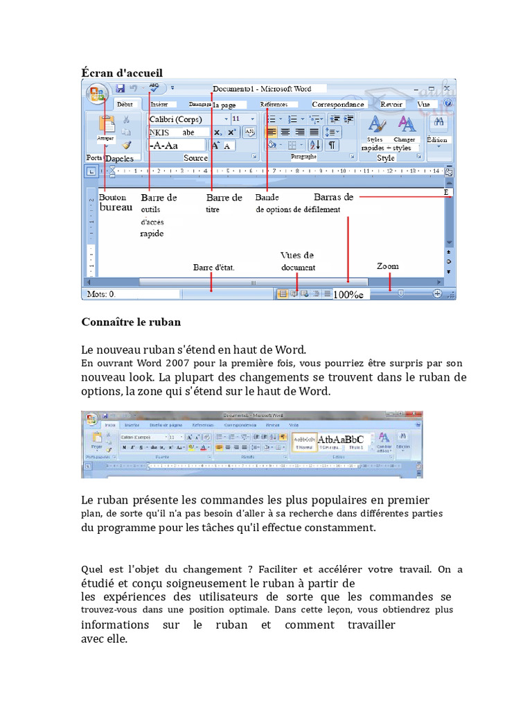 Guide du Ruban dans Word 2007 | PDF | Microsoft Word