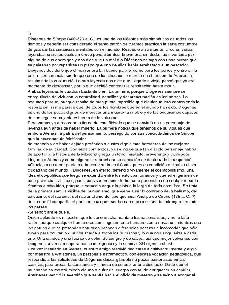 Diógenes de Sínope: Filosofía y Leyendas | PDF