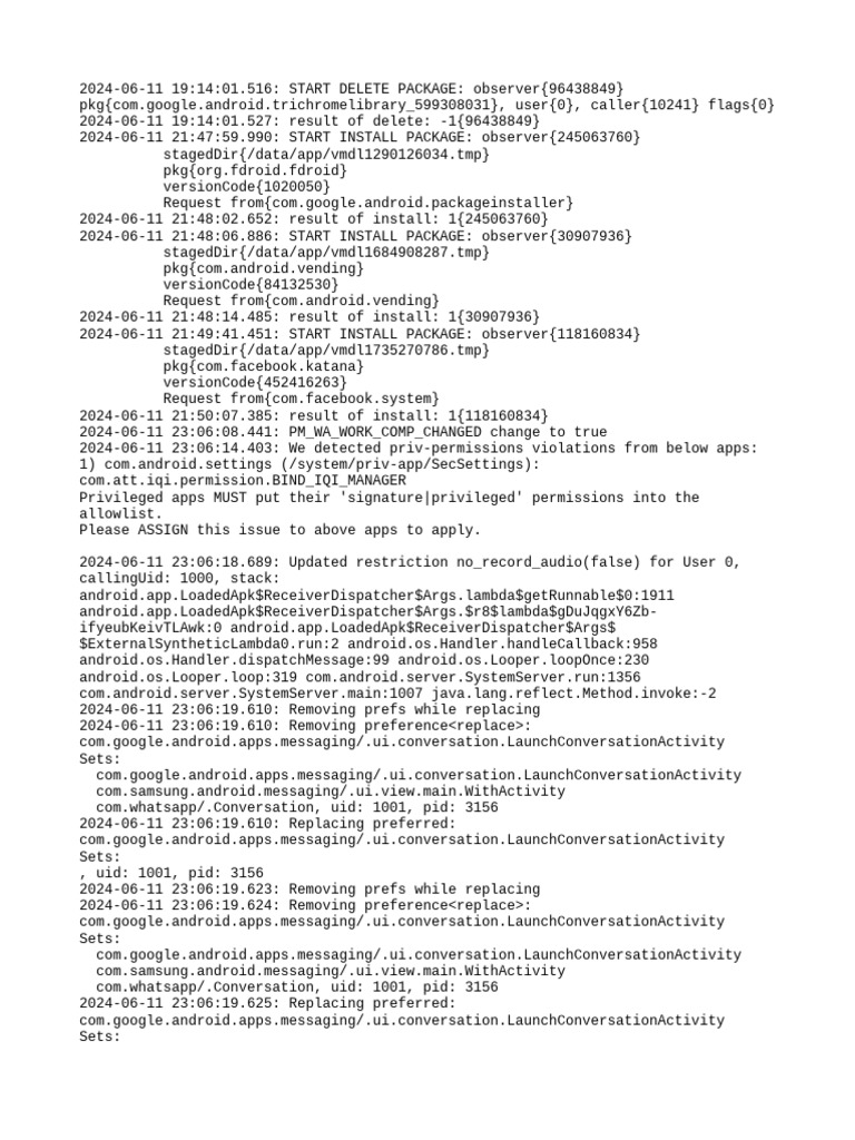 Android Package Installation Logs | PDF | Android (Operating System ...
