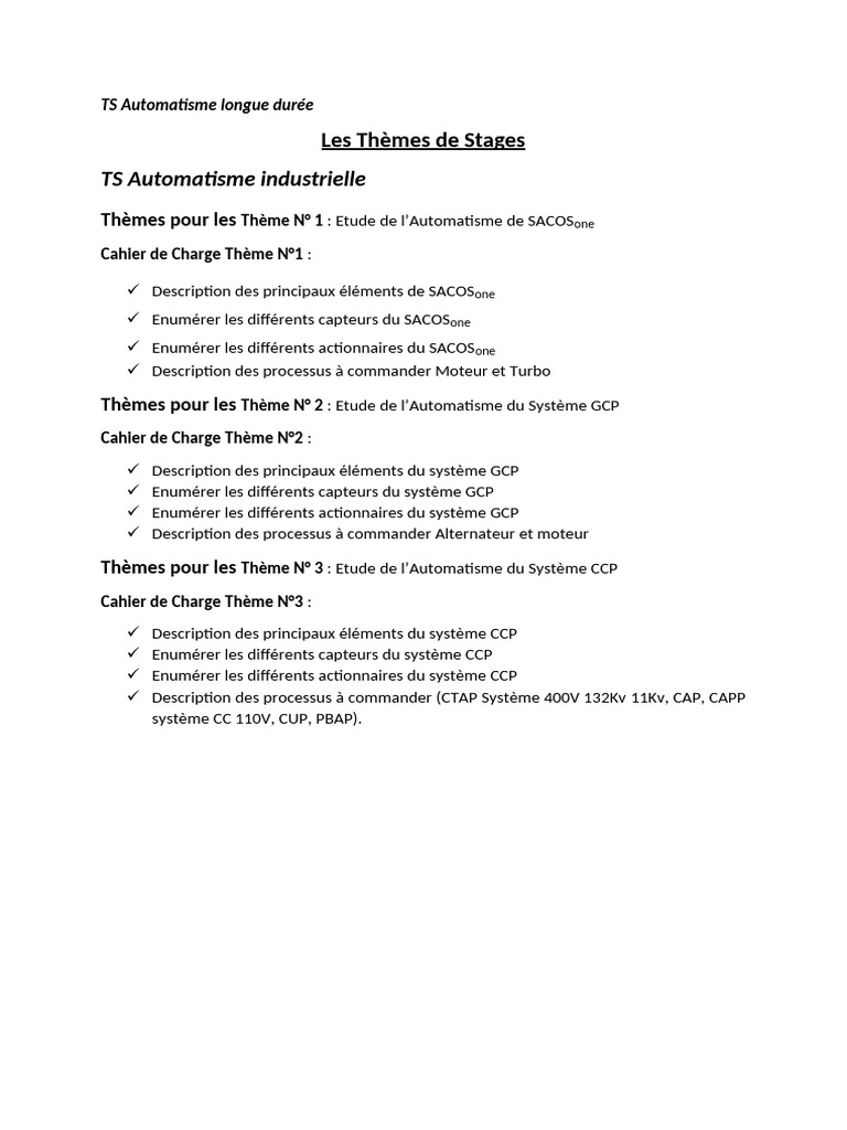 Thèmes de stages en automatisme industriel | PDF