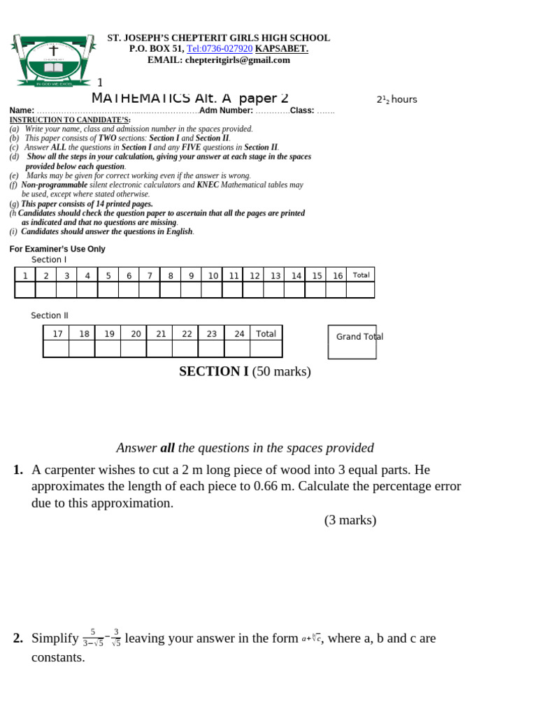 Mathematics Paper 2 Exam Instructions | PDF | Taxes | Circle