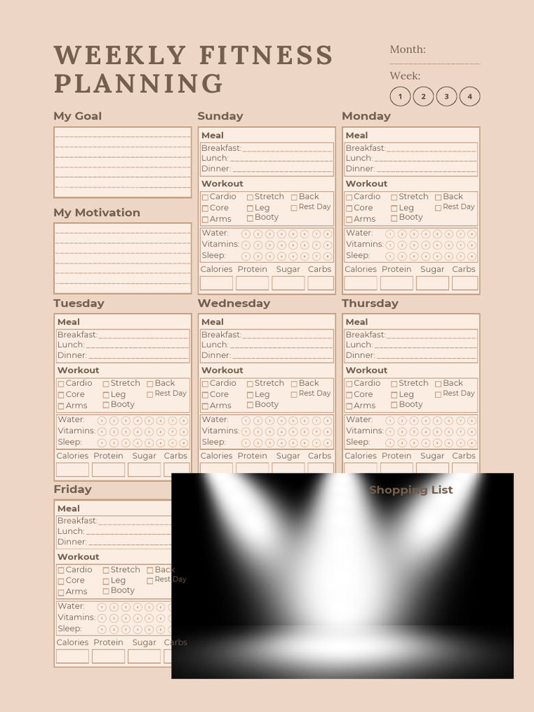 Weekly Fitness Planner Template | PDF | Meal | Lunch