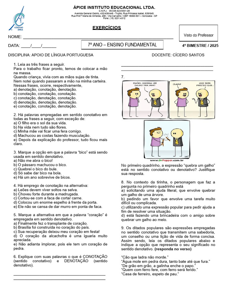 Exercícios de Conotação e Denotação | PDF