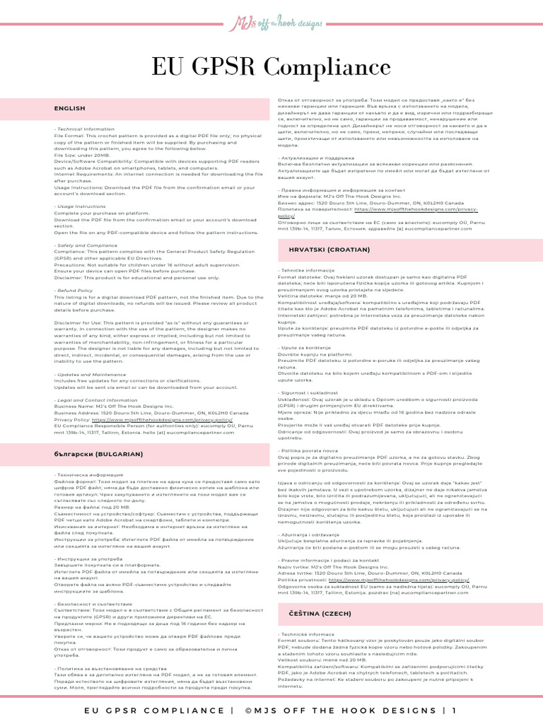 MJsOffTheHookDesignsInc EUCompliance | PDF