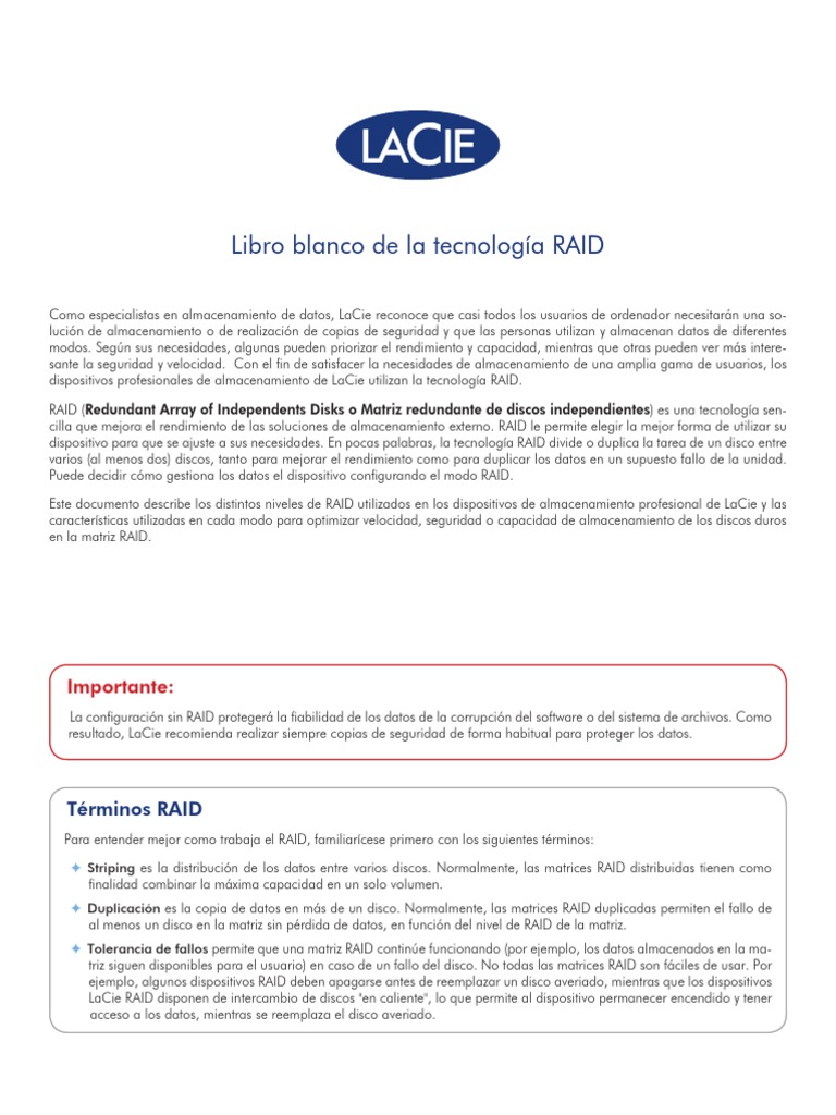 Guía sobre la tecnología RAID de LaCie | PDF | Datos de computadora ...