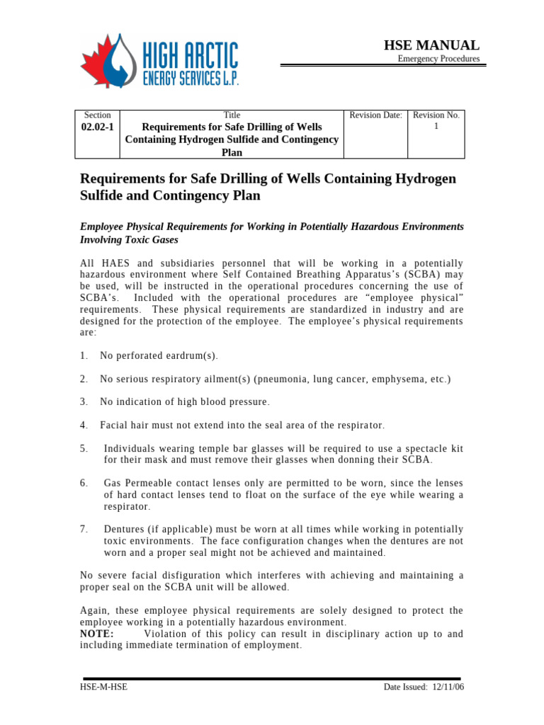 02.2-1 HAES Requirements For Safe Drilling of Wells Containi | PDF ...