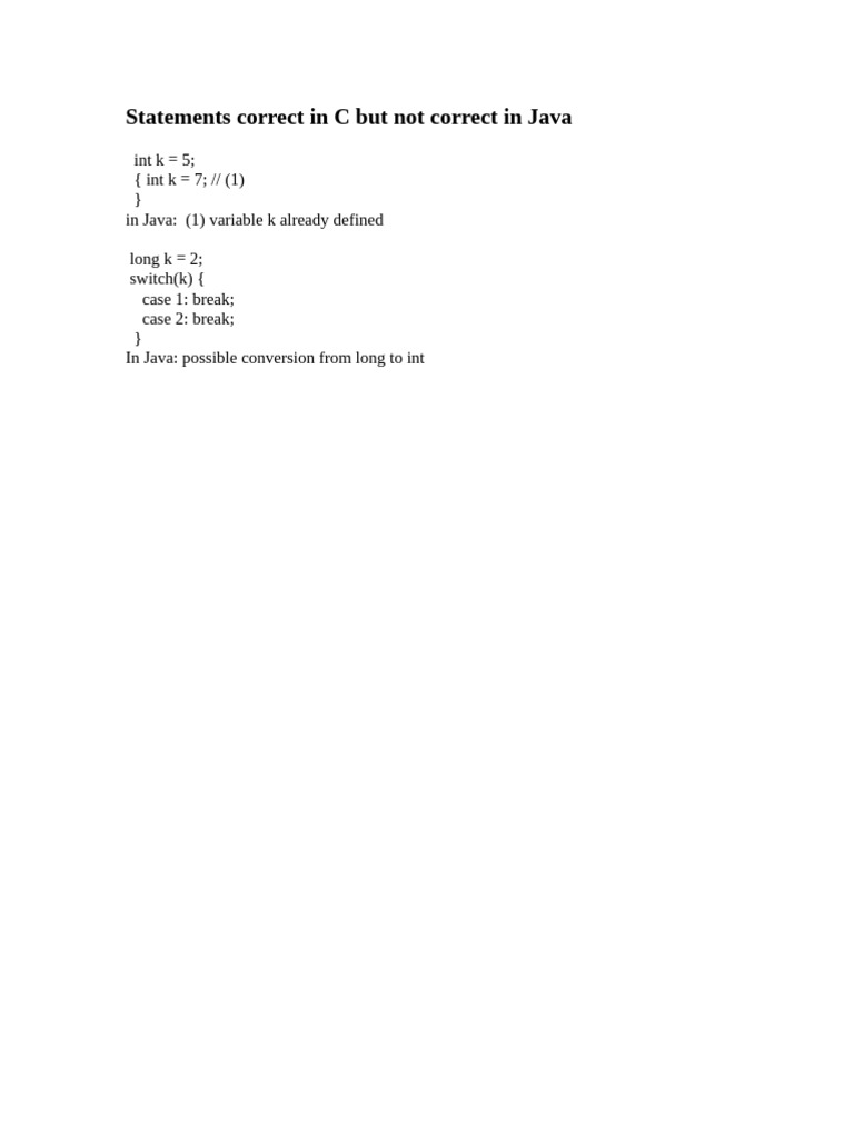 C vs Java Variable Declaration Errors | PDF