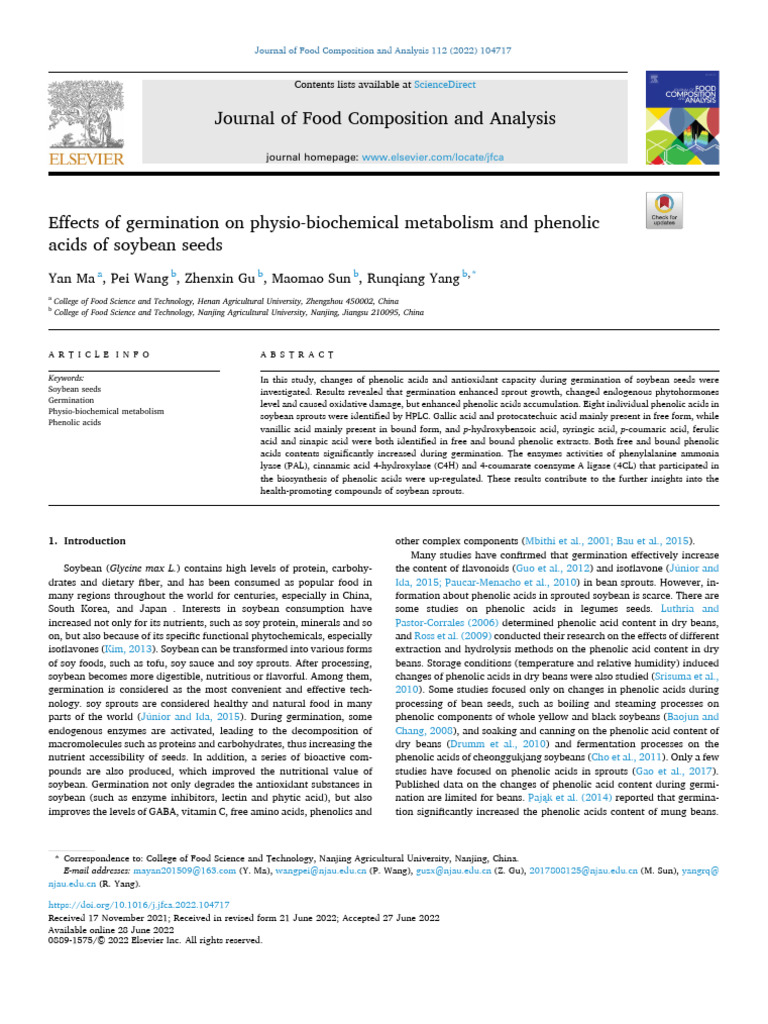 Fresh Look at Effects Of Germination On Physio Biochemical Metabolism And Phenolic