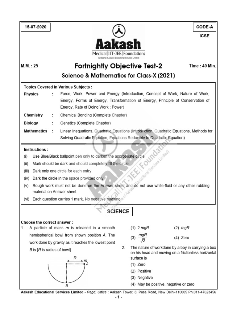 Class X Science & Math Test 2021 | PDF | Dominance (Genetics) | Equations