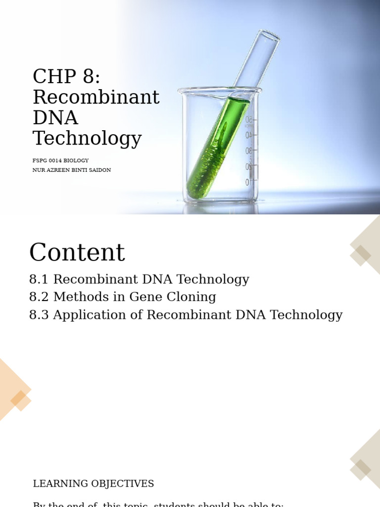 CHP 8 Recombinant Dna Technology - PPTM | PDF | Molecular Cloning | Plasmid