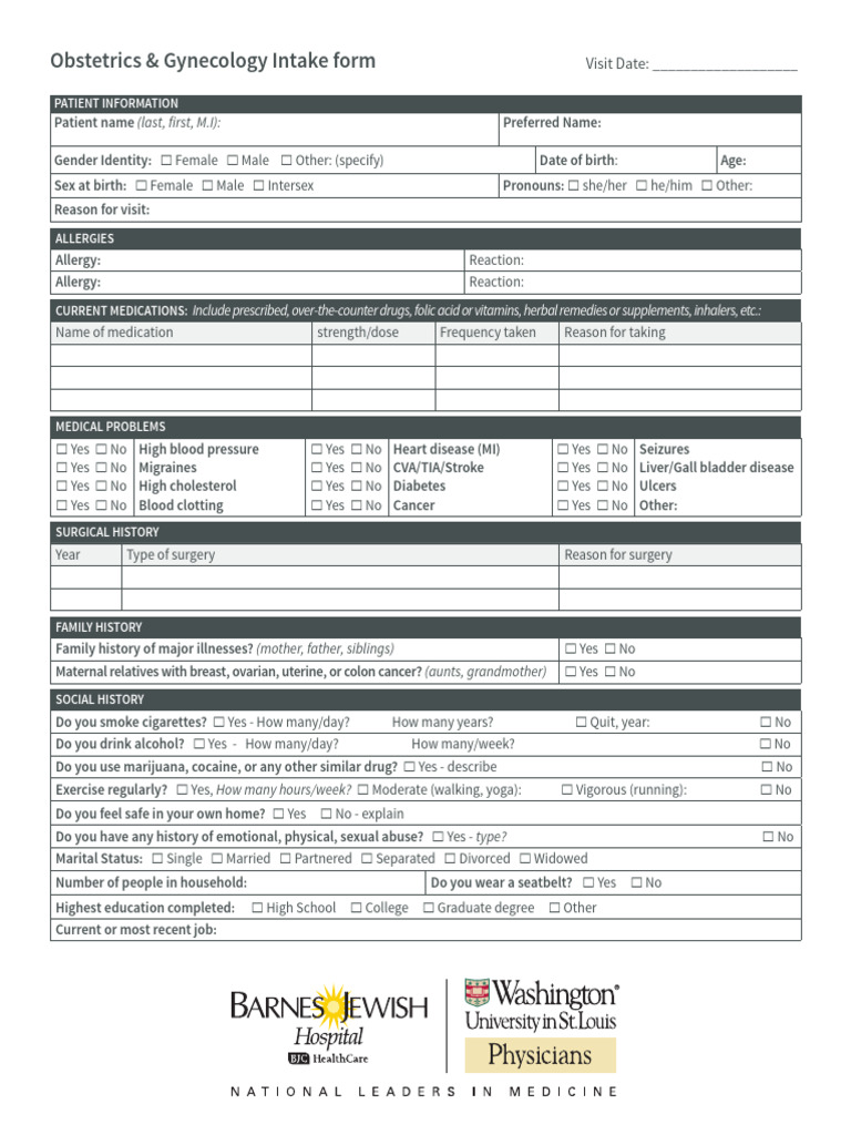 Obstetrics & Gynecology Patient Intake Form | PDF | Pregnancy | Miscarriage