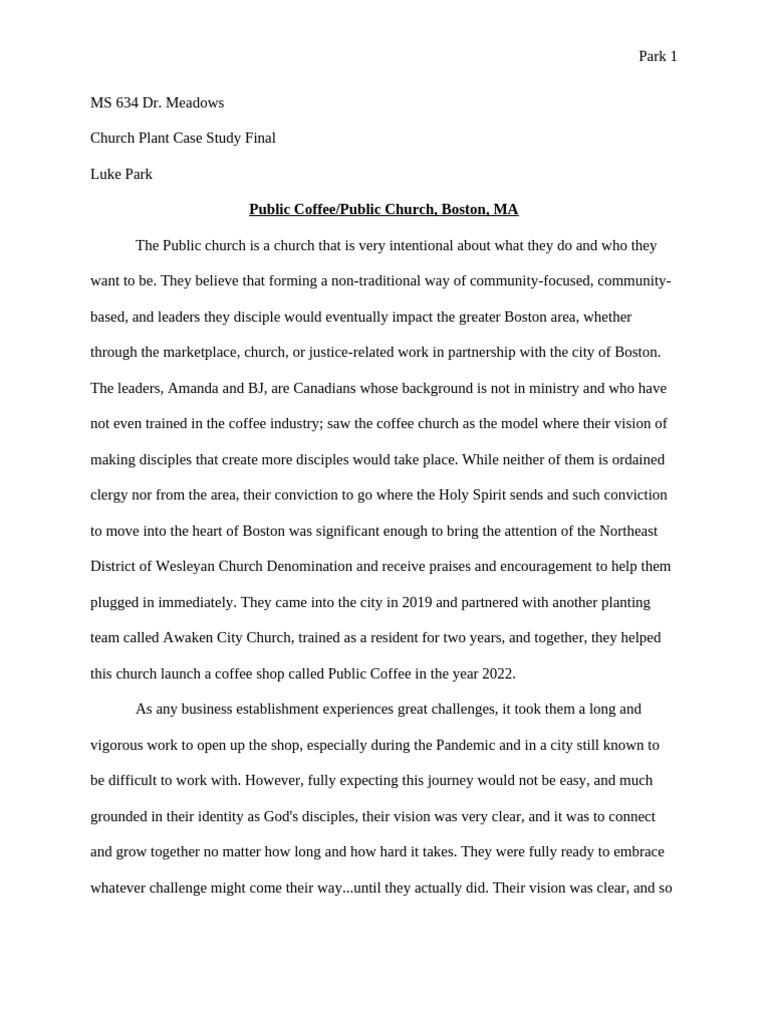 MS 634 Church Plant Case Study Final (Luke Park) | PDF | Disciple ...