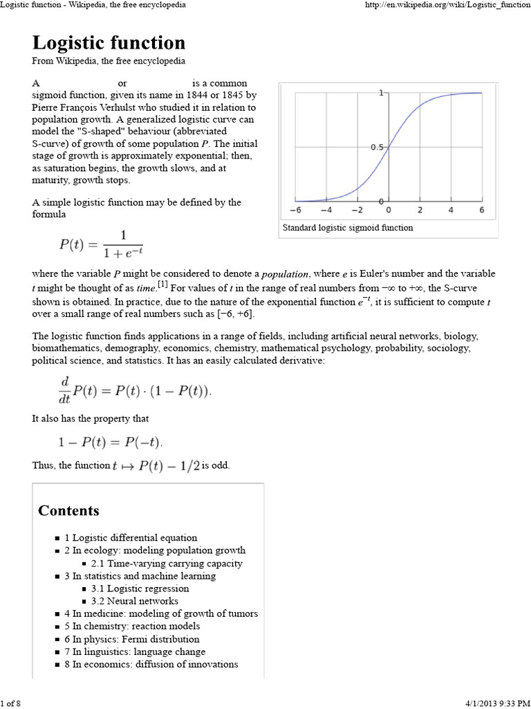 Logistic Function - Wikipedia, The Free Encyclopedia | PDF | Logistic ...