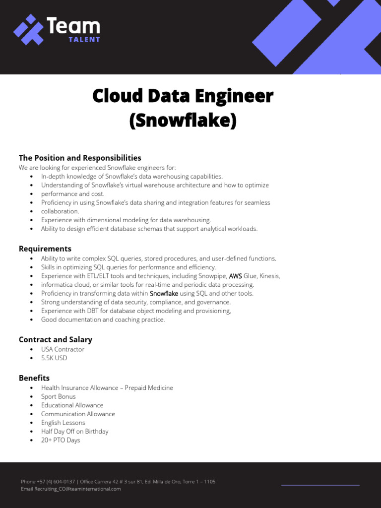 Snowflake Cloud Data Engineer Position | PDF