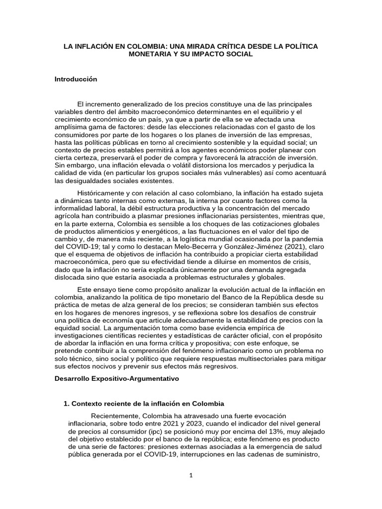 Impacto de la Inflación en Colombia | PDF | Inflación | Macroeconómica