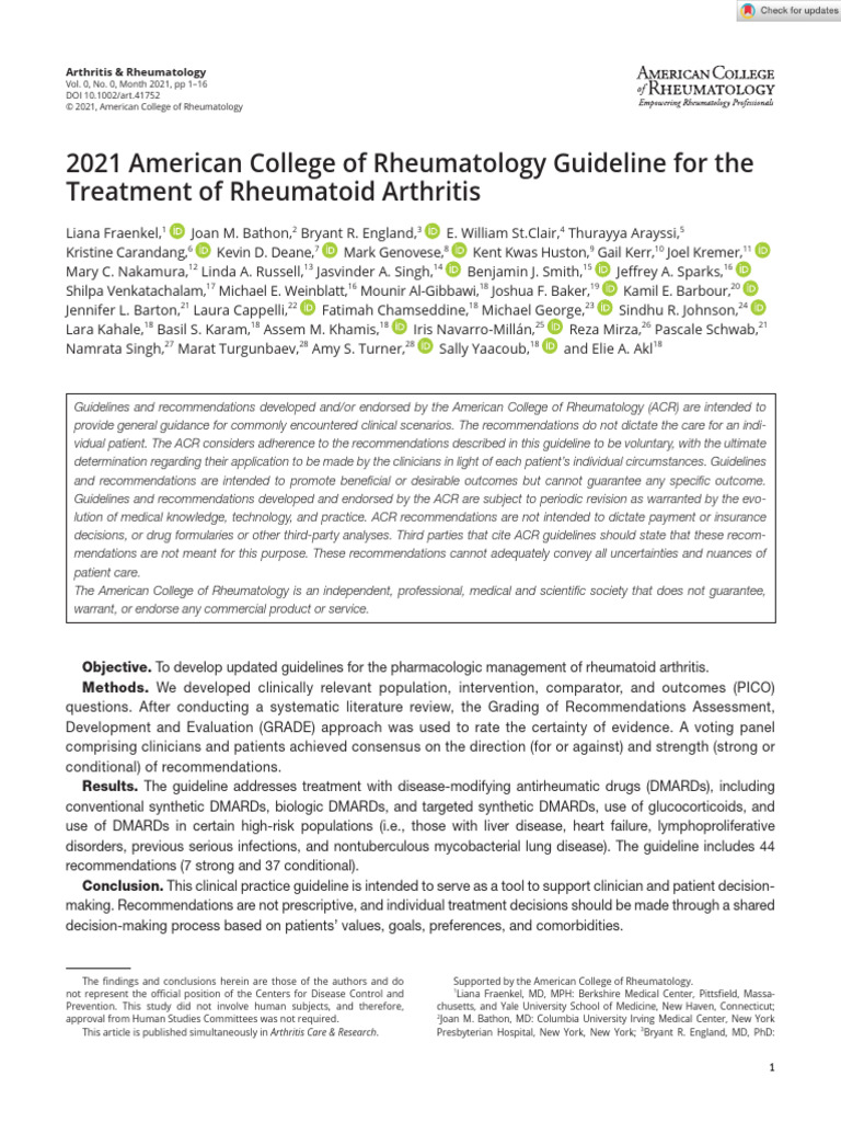 2021 Rheumatoid Arthritis Treatment Guidelines | PDF | Arthritis ...