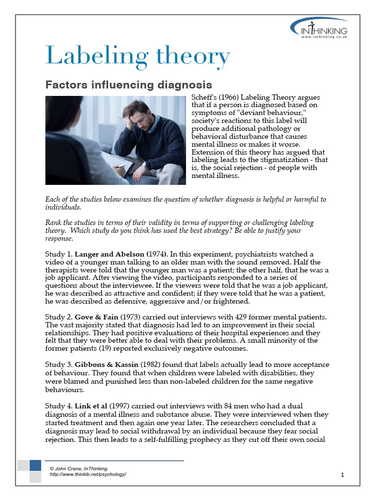 Labeling Theory and Mental Health Studies | PDF | Mental Disorder ...