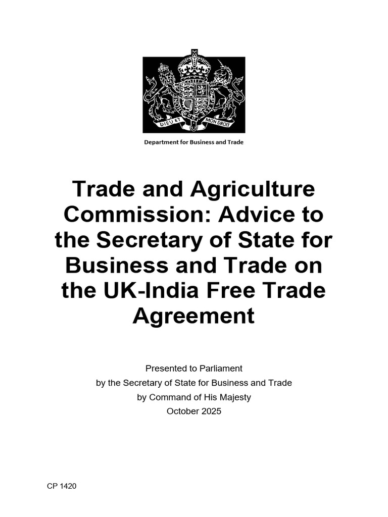 Advice To The Secretary of State For Business and Trade On The Uk India ...
