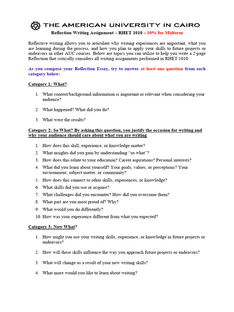 Reflection Writing Assignment - HW Nov 17 | PDF