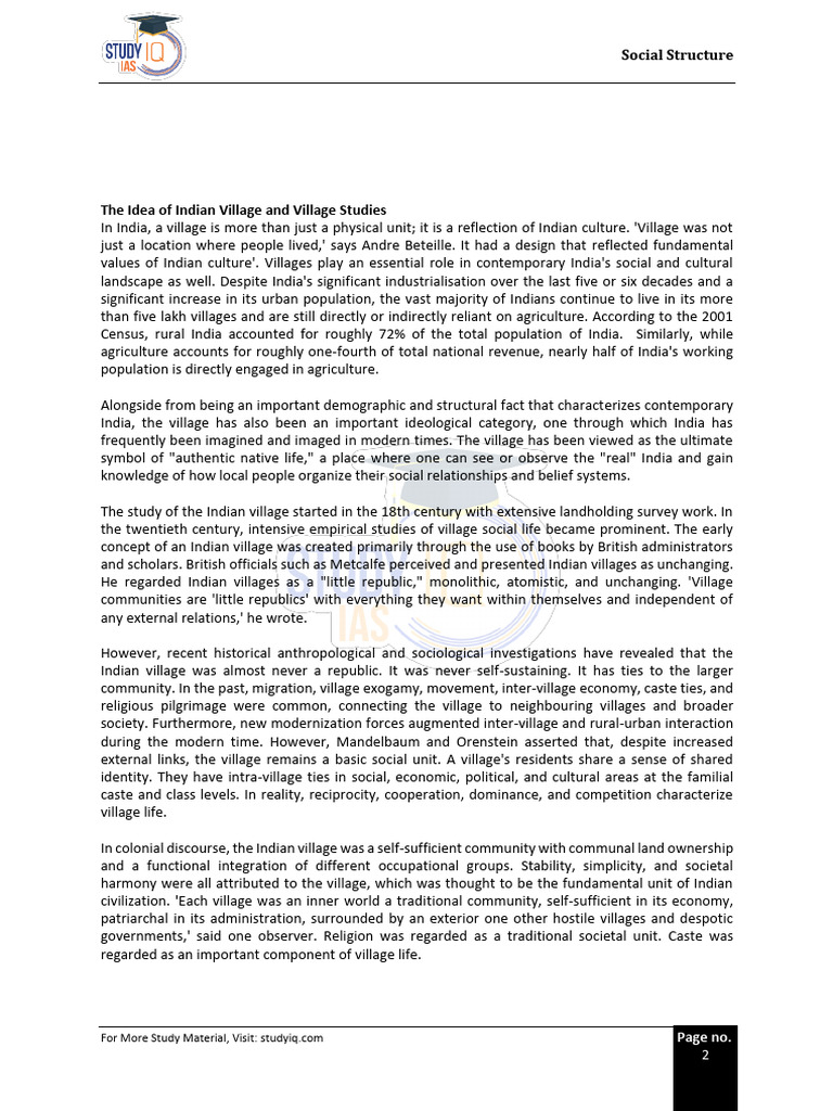Understanding Indian Village Social Structure | PDF | Caste | Anthropology
