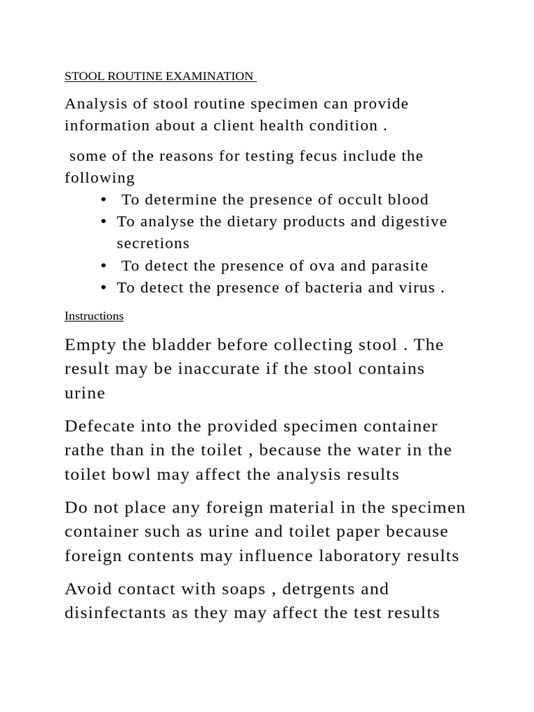 Stool Routine Examination Guidelines | PDF | Medical Specialties ...