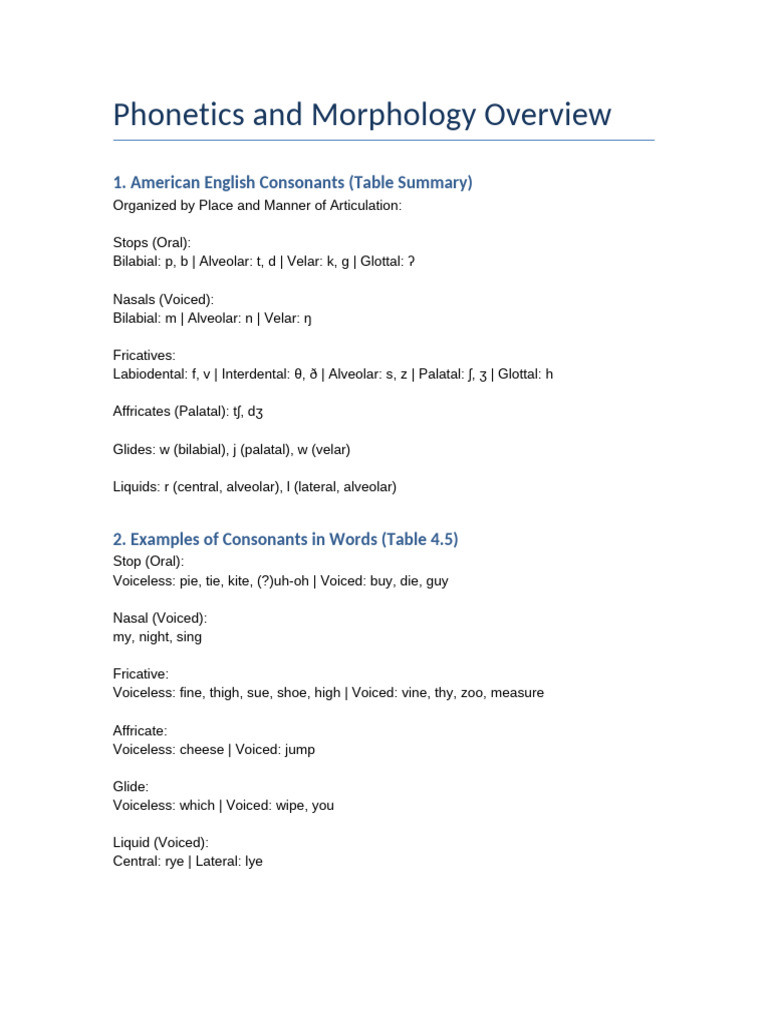American English Phonetics & Morphology Guide | PDF