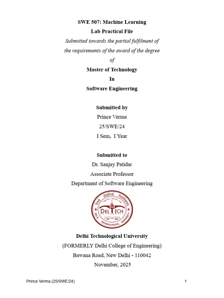 Machine Learning Lab Practical Report | PDF | Support Vector Machine ...