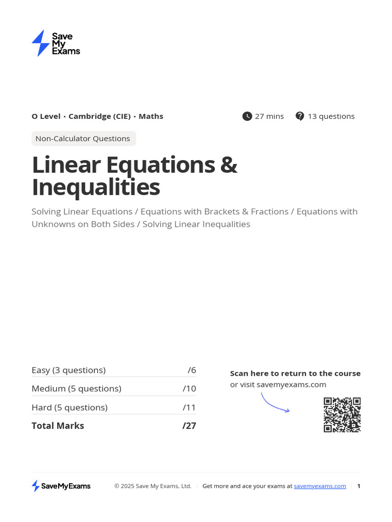 Linear Equations and Inequalities MdhF59STCQ55bXZQ | PDF | Equations ...