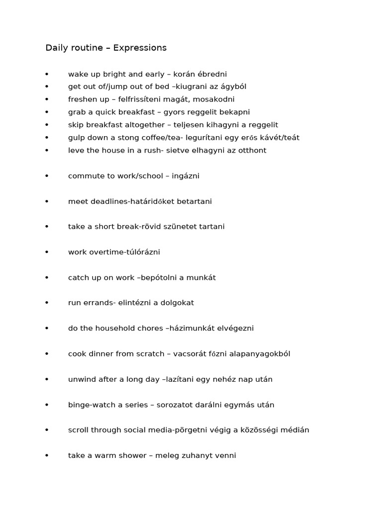 Daily Routine Expressions | PDF