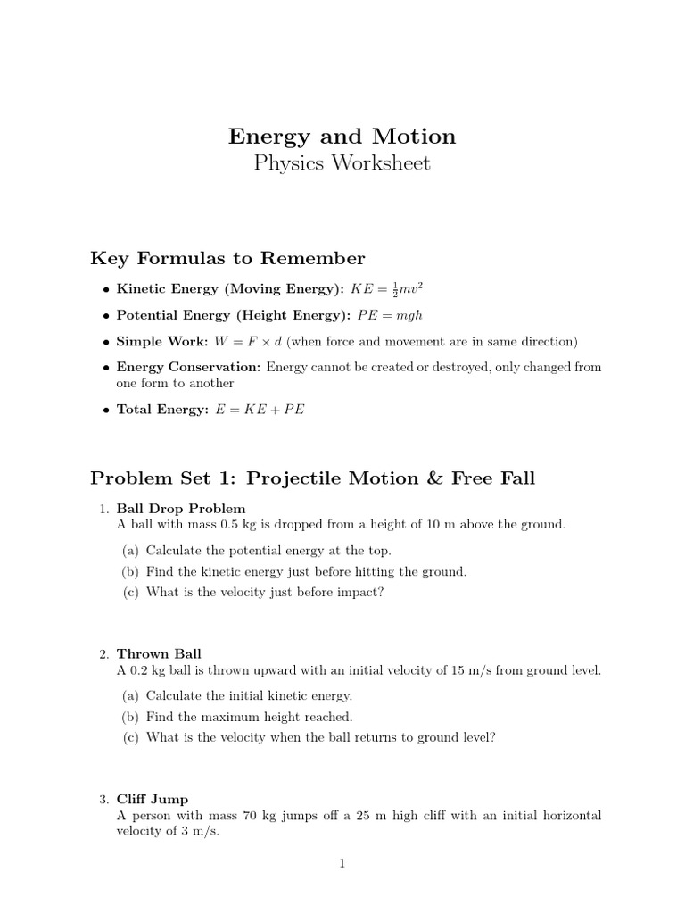 Conservation of Energy Worksheet | PDF | Potential Energy | Force