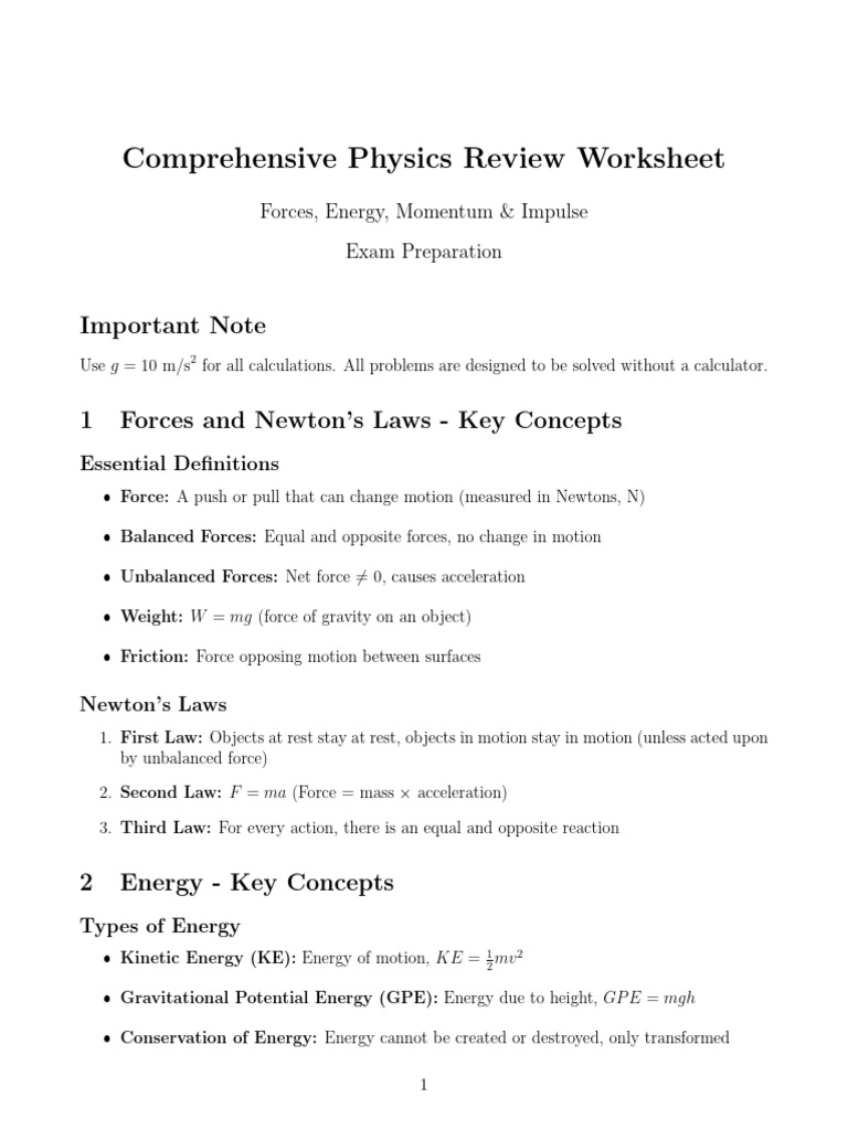 Physics Review: Forces & Energy Concepts | PDF | Force | Momentum