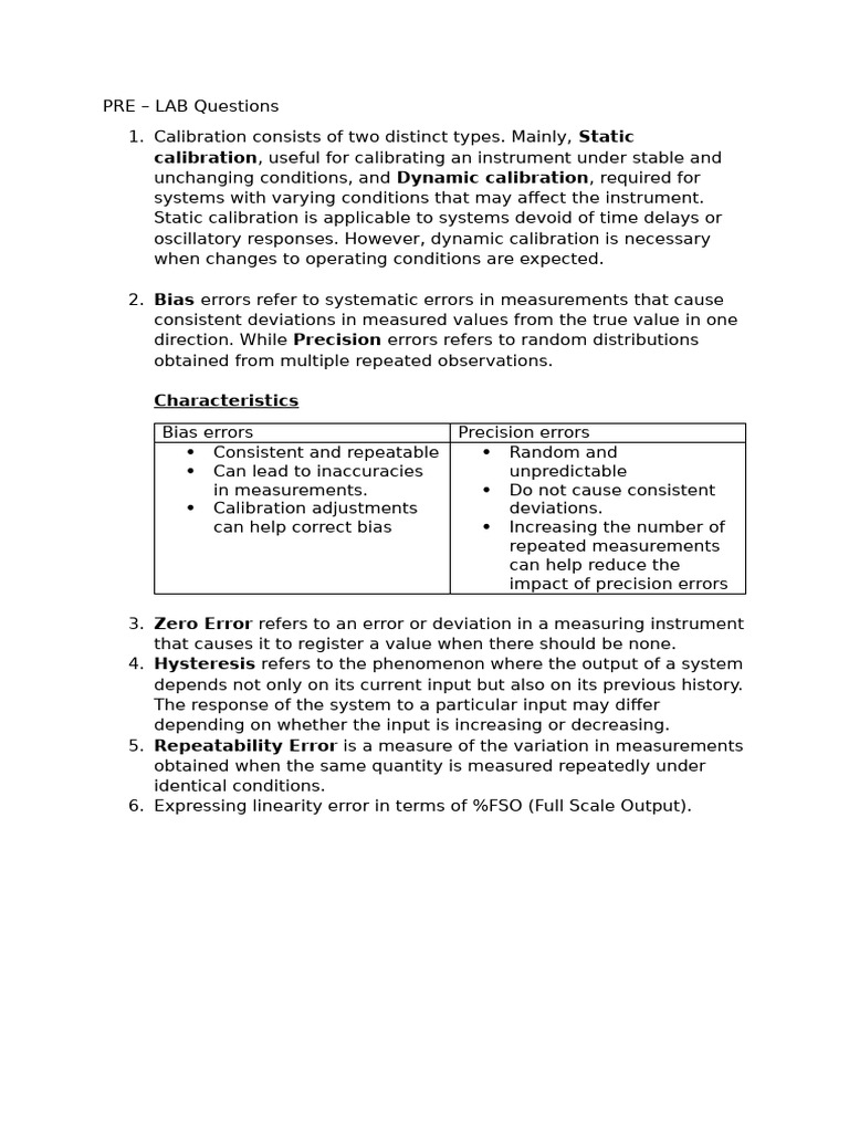 Calibration and Measurement Errors Explained | PDF